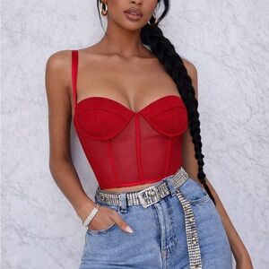 Oh Polly Red Mesh Corset Bustier Top New Without Tags